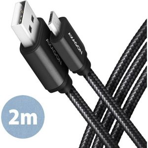 Obrázok pre výrobcu AXAGON BUMM-AM20AB, HQ kabel Micro USB <-> USB-A, 2m, USB 2.0, 2.4A, ALU, oplet, černý