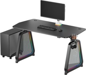 Obrázok pre výrobcu ULTRADESK Herný stôl BOOSTER, 136x70,5 cm, 75 cm, RGB podsvietenie, držiak slúchadiel aj nápojov