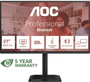 Obrázok pre výrobcu AOC MT 27" Q27E4CV - 2560x1440,IPS,120Hz,1xHDMI, 1xDP,1xDP out,USBhub, USB-C(PD 90W),Repro,Pivot