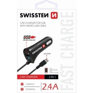 Obrázok pre výrobcu Adaptér do auta SWISSTEN 12W, 1 port, USB-A, kábel microUSB