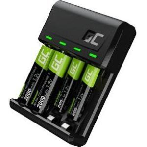 Obrázok pre výrobcu Green Cell nabíjačka batérií GRSETGC03, na 4 ks AA/AAA, NiMH, 1.2A, nabíjanie samostatných článkov, vrátane 4ks batérií-2xAA 2000m