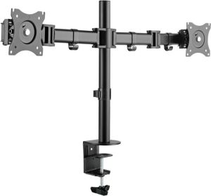Obrázok pre výrobcu Polohovatelný držiak ULTRADESK SKELETON Double pre 2 monitory, 16KG, svorka a priechodka stola, 17"-30", 75x75/100x100, čierny