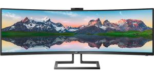 Obrázok pre výrobcu 49" Philips LCD 499P9H VA LED 4K zakřivený/HDR/ 5120x1440/KVM/RJ45/ USB-C/DP/2xHDMI 2.0/WebCAM FHD/ USB-C dock/repro/VESA