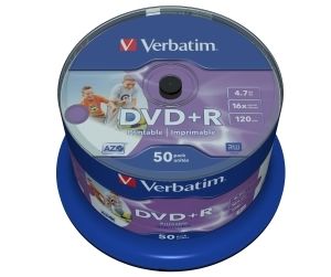 Obrázok pre výrobcu Verbatim DVD+R(50-Pack)Spindle/Printable/16x/4.7GB/DLP