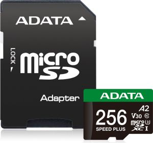 Obrázok pre výrobcu ADATA MicroSDXC karta 256GB Speed Plus, U3, C10, A2, V30 (R:180/W:160 MB/s) + SD adaptér