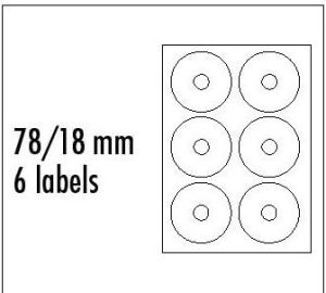Obrázok pre výrobcu Logo etikety na CD 78/18mm, A4, matné, biele, 6 etikiet, 140g/m2, balené po 25 ks, pre atramentové a laserové tlačiarne