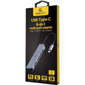 Obrázok pre výrobcu GEMBIRD Multi Port Adapter USB Type C 6in1 Hub + HDMI + card reader