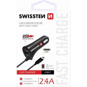 Obrázok pre výrobcu Adaptér do auta SWISSTEN 12W, 1 port, USB-A, kábel USB-C