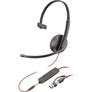 Obrázok pre výrobcu Monofónna náhlavná súprava Poly Blackwire 3215 USB-C/A + 3,5 mm jack