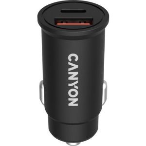 Obrázok pre výrobcu Canyon CNS-CCA20B03, vysokorýchlostná autonabíjačka, 1xUSB-C, 30W PD, 1 x USB-A, 18W QC 3.0, čierna
