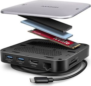 Obrázok pre výrobcu AXAGON HMC-UFO, USB 10Gbps hub, 2x USB-A, USB-C, HDMI 4k/60, RJ-45, M.2 slot, SD/mSD, audio, PD