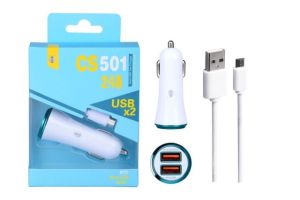Obrázok pre výrobcu Aligator Nabíječka do auta PLUS CS501 s microUSB kabelem, 2x USB výstup, modrá