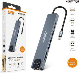 Obrázok pre výrobcu Aligator Dokovací stanice USB-C / Hub 8v1 (USB-C / 2xUSB / SD / MicroSD/ HDTV / RJ45)