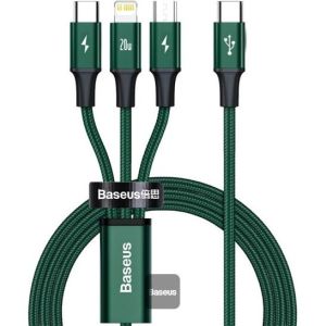 Obrázok pre výrobcu Baseus datový kabel Rapid 3v1 USB-C/microUSB, Lightning, USB-C 1,5m PD 20W zelený