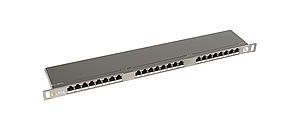 Obrázok pre výrobcu Solarix 19" Patch panel 24xRJ45 CAT5E STP s vyvaz.lištou nerez 0,5 U