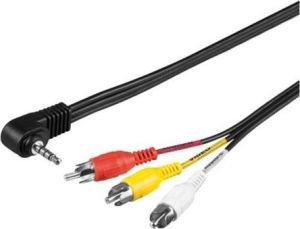 Obrázok pre výrobcu Kabel Jack (3,5mm) M- Cinch 3x M, 1.5m, 4-pólový jack, čierna, Logo, blister