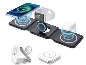 Obrázok pre výrobcu 1stCOOL bezdrátová přenosná QI nabíječka 3v1, MagSafe, USB-C, černá