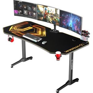 Obrázok pre výrobcu ULTRADESK Herný stôl FRAG XXL GOLD, 160 x 75 cm, 75 cm, držiak nápojov a slúchadiel, stojan BEAM, s celoplošnou XXL podložkou pod