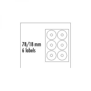Obrázok pre výrobcu Logo etikety na CD 78/18mm, A4, matné, biele, 6 etikiet, 140g/m2, balené po 10 ks, pre atramentové a laserové tlačiarne