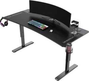 Obrázok pre výrobcu ULTRADESK Herný stôl Ultradesk CRUISER BLACK, 160x70 cm, 66-82 cm, držiak slúchadiel, 3 otvory pre káble, výškovo nastaviteľný, s