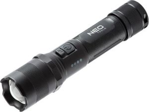Obrázok pre výrobcu Dobíjacia baterka, 1xLED, 1x2200 mAh, hliník, čierna, IPX4, funkcia zoom