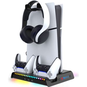 Obrázok pre výrobcu iPega P5S006 Multifunkční Nabíjecí RGB Stojan s Chlazením pro PS5 Slim Black
