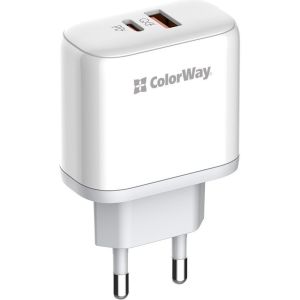 Obrázok pre výrobcu COLORWAY 1x USB a 1x USB-C/ síťová nabíječka/ 45W/ 100V-240V/ Bílá