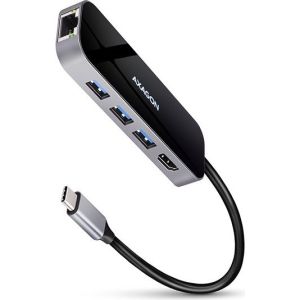 Obrázok pre výrobcu AXAGON HMC-6GL, USB 3.2 Gen 1 hub, porty 3x USB-A, HDMI, RJ-45 GLAN, PD 60W, kabel USB-C 20cm