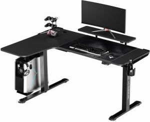 Obrázok pre výrobcu ULTRADESK Herný stôl WINGER - čierny, 111x155x60 cm, 75-122 cm, elektricky nastaviteľná výška, RGB podsvietenie, držiak slúchadiel