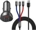 Obrázok pre výrobcu Baseus rychlonabíječka do auta 2xUSB 4,8A 24W s displejem + 3v1 kabel černá