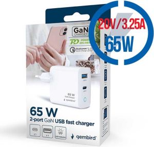 Obrázok pre výrobcu GEMBIRD TA-UC-PDQC65L-W-01, Nabíjačka, USB/USB-C