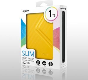 Obrázok pre výrobcu Apacer externý pevný disk, AC236, 2.5", USB 3.0 (3.2 Gen 1), 1TB, AP1TBAC236Y-1, žltý