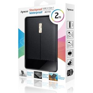 Obrázok pre výrobcu Apacer externý pevný disk, AC731, 2.5", USB 3.0 (3.2 Gen 1), 2TB, AP2TBAC731B-1, čierny, odolný proti otrasom, prachu a vode