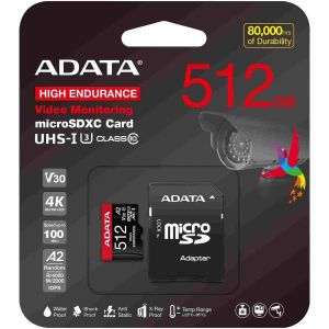 Obrázok pre výrobcu ADATA MicroSDXC karta 512GB High Endurance UHS-I C10 V30 A2 (R:100/W:85 MB/s) + SD adaptér